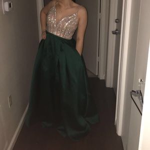 Green a-line beaded dress with pockets